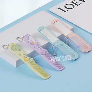 Folding Travel Comb With <b>Mirror</b> Small Portable <b>Plastic</b> Fine Tooth For Straight Hair Random Color - Product Image 3