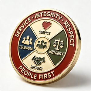 Service Integrity Respect Medal Gold Plated Zinc Alloy Circular Hard Enamel Business Gift People First Teamwork Theme - Product Image 2