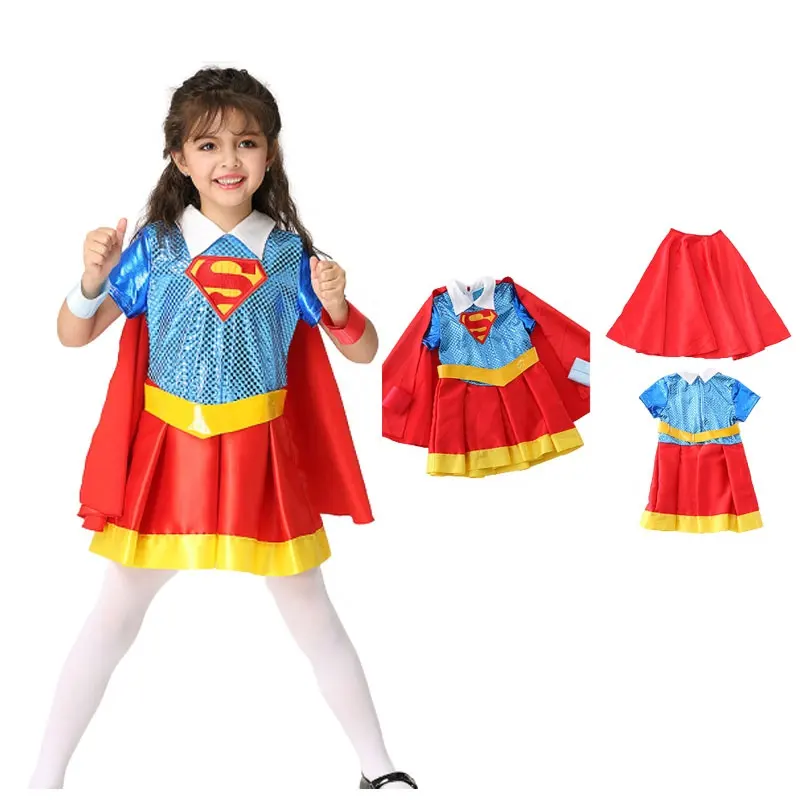 Eenvoudige Cosplay Kostuum Voor Meisjes Kinderen Kids Superwoman Kostuum Superhero Halloween Kostuum Voor Kinderen Party Dress