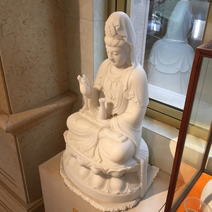 White Marble <strong>Stone</strong> <strong>Buddha</strong> Carving Sitting Guan Yin Bodhisattva Kwan-yin Statue Tabletop Crafts Sculpture for Indoor Decoration - Product Image 2