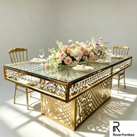 Table de banquet d'hôtel en acier inoxydable avec plateau en verre double vitrage, design populaire, durable et élégant