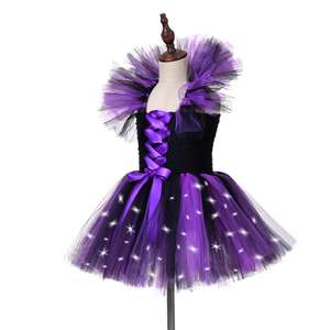 Vente en gros de costumes d'Halloween sorcière pour filles, nouvelle robe de sorcière avec lumières LED, chapeau de sorcière pour enfants - Product Image 4