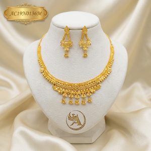 Classic Brass 24K Gold Plated <b>Statement</b> <b>Necklace</b> Set with Tassel Earrings for Women Wedding Jewelry AC19N0136M - Product Image 1
