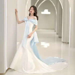 Beaury Nupcial simples 2 em 1 vestido de noiva sereia Alta Qualidade cetim MK304 arco jaqueta destacável