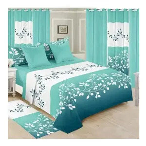 Fashion new green leaf 13pcs bedding set with matching curtains custom made