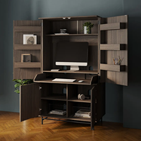 Bureau d'ordinateur convertible en bois durable avec plateau pour clavier escamotable, étagère de rangement, design gain de place