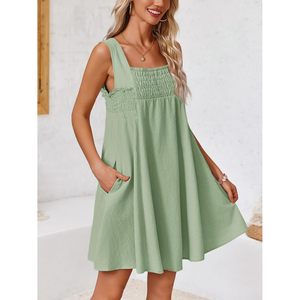 Fisoew Women's Summer Sleeveless Mini Dress Square Neck Elastic Waist Loose <b>Swing</b> Casual Dress - Product Image 3