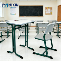 Pupitre et chaise d'école individuels en acier vert et plastique – Mobilier de classe pour élèves du primaire
