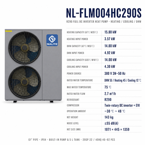 Fabricant de pompes à chaleur air-eau NuLite Brand China POEM ODM 10KW 13KW 16KW 19KW 25KW EVI DC Inverter - Product Image 2