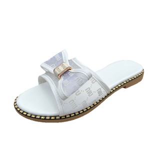 Summer Women Flat Slide Slippers Mesh Letter Print <b>Bow</b> Decor Metal Edge Trim Daily Outdoor Casual Walking Footwear - Product Image 5