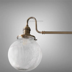 Lustre en laiton avec abat-jour en verre côtelé, suspension linéaire à 2 lumières, luminaire de plafond italien de style mid-century pour cuisine et salle à manger - Product Image 5