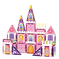 Bloques de Construcción Magnéticos Educativos de Plástico con Ventanas de Colores, Rompecabezas Magnético de Castillo Rosa, Regalo Festivo, Desarrollo de Habilidades