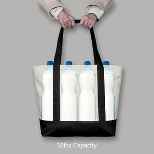 Custom Fashion Daily Essentials Shopping <b>Large</b> Capacity <b>Canvas</b> Tote <b>Bag</b> With External Pocket Top Zipper Closure - Product Image 2
