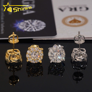 Abd depo hızlı kargo 8.8mm yuvarlak şekil buzlu Out köpüklü küpe 925 ayar gümüş Moissanite vida geri düğme küpe - Product Image 3