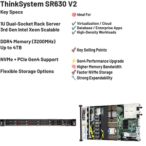 <span class=keywords><strong>ThinkSystem</strong></span> <span class=keywords><strong>SR630</strong></span> <span class=keywords><strong>V2</strong></span> es un servidor en rack 1U de 2 procesadores ideal para pequeñas empresas hasta grandes empresas, servidor en rack para computación de datos - Product Image 1