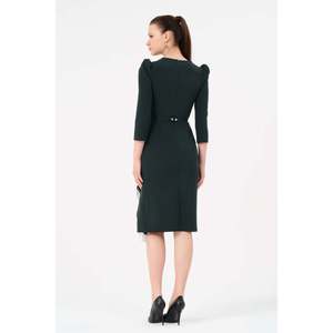 DANS Women's Elegant <b>Emerald</b> Green Solid Color Casual Tunic <b>Dress</b> with Regular Sleeves and O-Neck Collar for All Seasons, Model - Product Image 4
