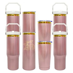 Gobelets de voyage isothermes en acier inoxydable à double paroi, couleur or rose brillant, 20 oz et 30 oz, pour gravure laser par sublimation - Product Image 1