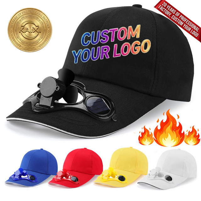 Custom Plain Cool Sun Fan Hats Cotton Unisex Adjustable Trucker Baseball Cap Outdoor Summer Sports Solar Fan Caps