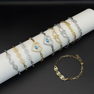 Set di Gioielli Collana e Bracciale in Acciaio Inossidabile con Zirconi Completamente Incastonati, Design Occhio Malvagio e Olio Gocciolante a Naso di Maiale, Stile Transfrontaliero Europa America - Product Image 4