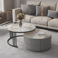 Ensemble de tables basses rondes modernes avec tiroirs de rangement, table centrale de luxe imbriquée, plateau en pierre frittée pour mobilier de salon