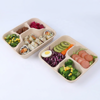 Hete Aanbieding Vierkante 3-Vaks Suikerriet Bagasse Lunchbox Driedelige Wegwerp Voedselcontainer Meal Prep Afhaalmaaltijd 1000ml