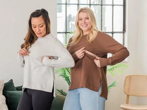 Felpa Oversize per Maternità e Allattamento in Misto Cotone con Doppia Cerniera Traspirante Estiva Vestibilità Ampia - Product Image 5
