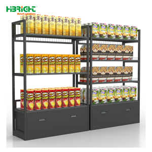 Highbright Multi-tier Beverage Display Rack with Slanted Shelves, Mesh Top Guard and Bottom <b>Drawer</b> Base for Supermarket - Product Image 1
