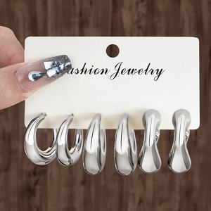 Juego de Aretes Geométricos Martillados de Acero Inoxidable Chapado en Oro de 14K, Joyería de Moda Dorada para Fiestas - Product Image 6