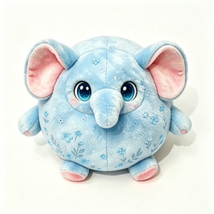 Customized Round blue elephant plush toy, floral embroidered elephant stuffed animal, <b>squishy</b> elephant soft pillow - Product Image 4