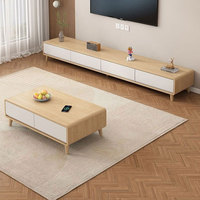 Ensemble Meuble TV et Table Basse en Bois Massif, Design Moderne et Simple pour Salon, Idéal Petit Appartement, Meuble sur Pied