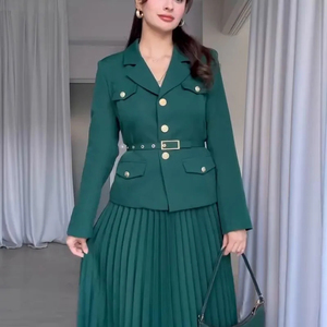 Traje <span class=keywords><strong>de</strong></span> Dos Piezas para <span class=keywords><strong>Mujer</strong></span>, Estilo Europeo y Estadounidense, <span class=keywords><strong>Chaqueta</strong></span> <span class=keywords><strong>con</strong></span> Cintura Ajustada y <span class=keywords><strong>Falda</strong></span> Larga Plegada - Product Image 1
