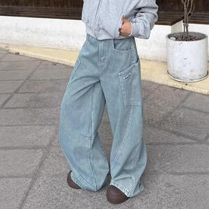 American Retro Scimitar Denim Women's <b>Jeans</b> Spring High Street Design Loose Casual Slimming Straight Leg Floor-Length High Waist - Product Image 1