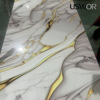 Panneau mural en PVC brillant SPC imitation marbre, panneau en plastique pour salon, découpe sur mesure