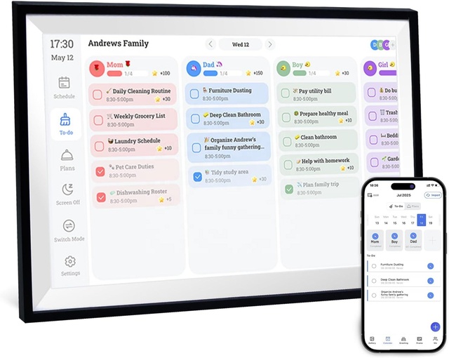 10.1 Inch Digital Calendar - Full HD IPS Smart Touchscreen Family Planner Electronic Calendar, Chore Chart for Family Schedules