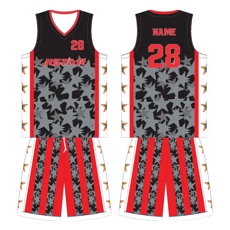 Conjunto de camisetas y pantalones cortos de baloncesto transpirable Retro de alta calidad con estampado de estrellas de secado rápido de talla grande camisetas de baloncesto personalizadas