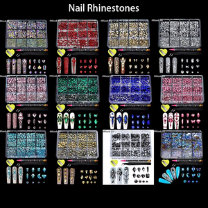 Diamantes de imitación para uñas, 12 rejillas, abalorios de <span class=keywords><strong>cristal</strong></span> multiforma con bolígrafo, diamantes de imitación para uñas, rosa y roja - Product Image 5