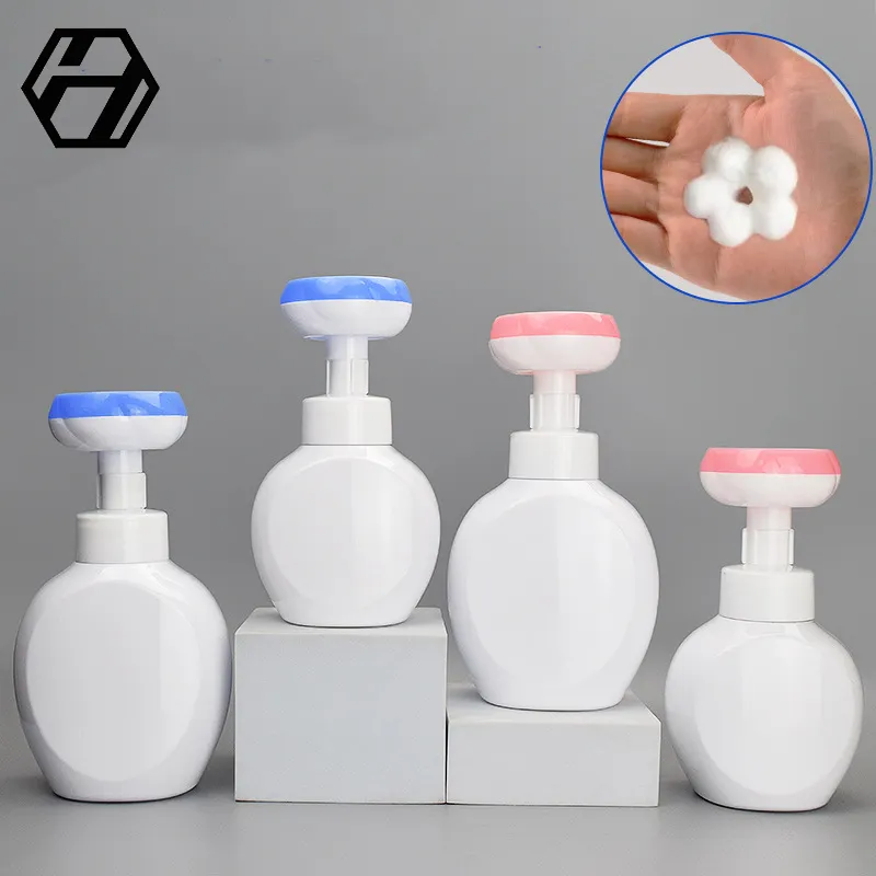 Kosmetische Hände desinfektion mittel Verpackung 300ml PET Blumen förmige Blase Kinder Hands eife Hand wasch spender Kunststoffs chaum Pump flaschen