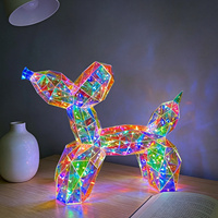 Figurine de chien ballon prismatique iridescent moderne en PET avec éclairage LED, décoration d'intérieur, faite à la main, pour mariage, anniversaire, Pâques, remise de diplôme