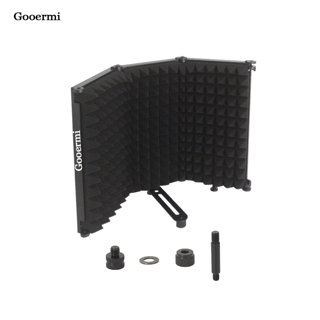 Gooermi 3A 3 Door Plastics Foldable Microphone Sound Shield  High Density Microphone Isolation Shield With Tripod Stand