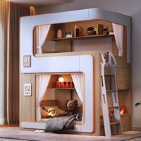 Cama litera infantil LED futurista moderna con escaleras de almacenamiento, cajones, estantería, muebles para dormitorio infantil, cama doble.
