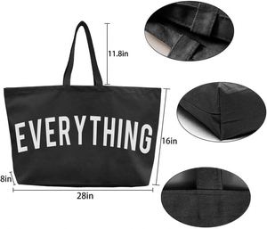 Sac fourre-tout en toile de coton bio réutilisable avec logo personnalisé, fermeture éclair, grand format, pour week-end, fête, sport, sac de shopping imprimé pour femmes - Product Image 3