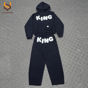 Clothing Manufacturers Custom Puff Printing Fleece <b>Pullover</b> <b>Men</b> Hoodie Set High Quality Hoodie <b>Men</b> Hoodie and Sweatpants Set - Product Image 1