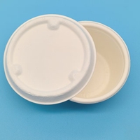 Bol jetable compostable en bagasse de canne à sucre avec couvercle, biodégradable, pour salade, soupe, plats à emporter