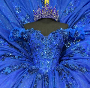 Bleu marine élégante robe de bal personnalisé épaule bal longueur au sol avec naturel réel - Product Image 4