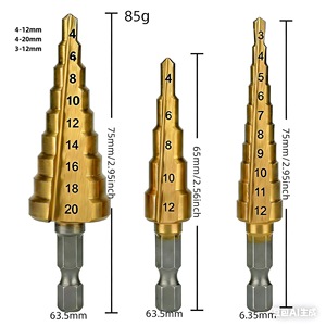 Yiduo Metric <b>Step</b> <b>Drill</b> Bits Hex Shank Bright Finish For Nonferrous Metals 3P Set - Product Image 2