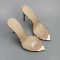 Sandales à talons aiguilles dorés très tendance pour femme – Chaussures sexy en PVC à talons hauts