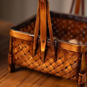 <b>Bamboo</b> Woven Carrying Basket Rectangle 22x22x29 Cm For Food Storage Kitchen Use - Product Image 3