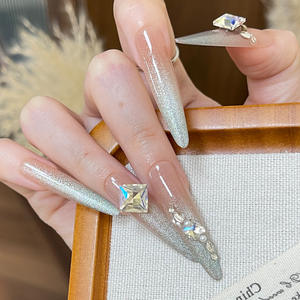 Uñas Postizas Largas y Delgadas con Diseño de Corazón Tridimensional y Lazo Rojo con Puntos, Uñas Postizas de Cobertura Completa para <span class=keywords><strong>Mujeres</strong></span>, Manicura - Product Image 6