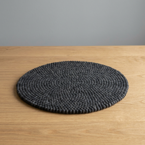 Dark Gray Wool Felt Ball Rug Hand Knotted <b>Round</b> <b>Carpet</b>/Floor Mat for Home & Prayer Use PET Friendly - Product Image 2
