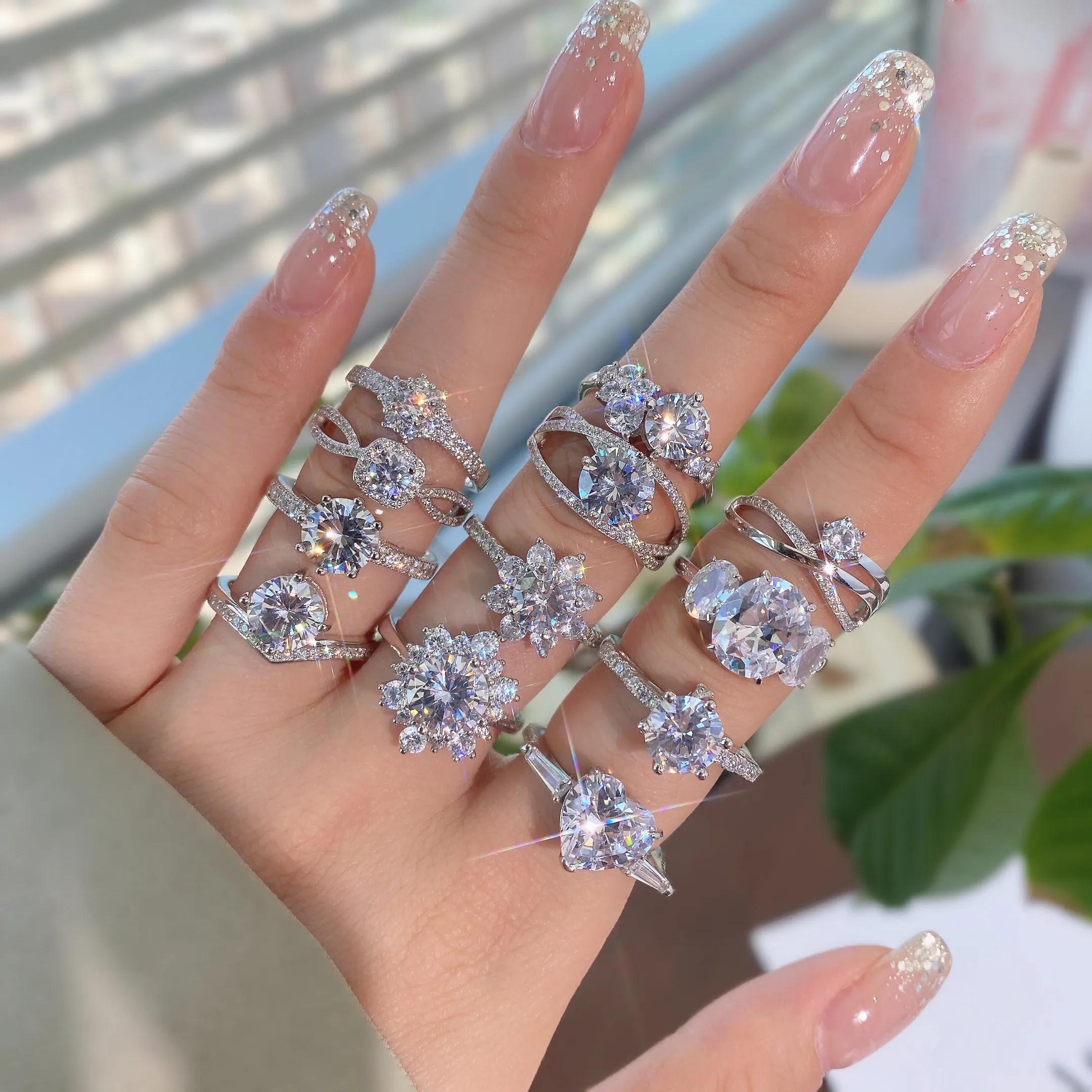 Set Cincin Pertunangan Zirkonia Kubik Cz Bentuk Pir Hati Berlian Kustom Cincin Pernikahan Perak Murni S925 Perhiasan Wanita